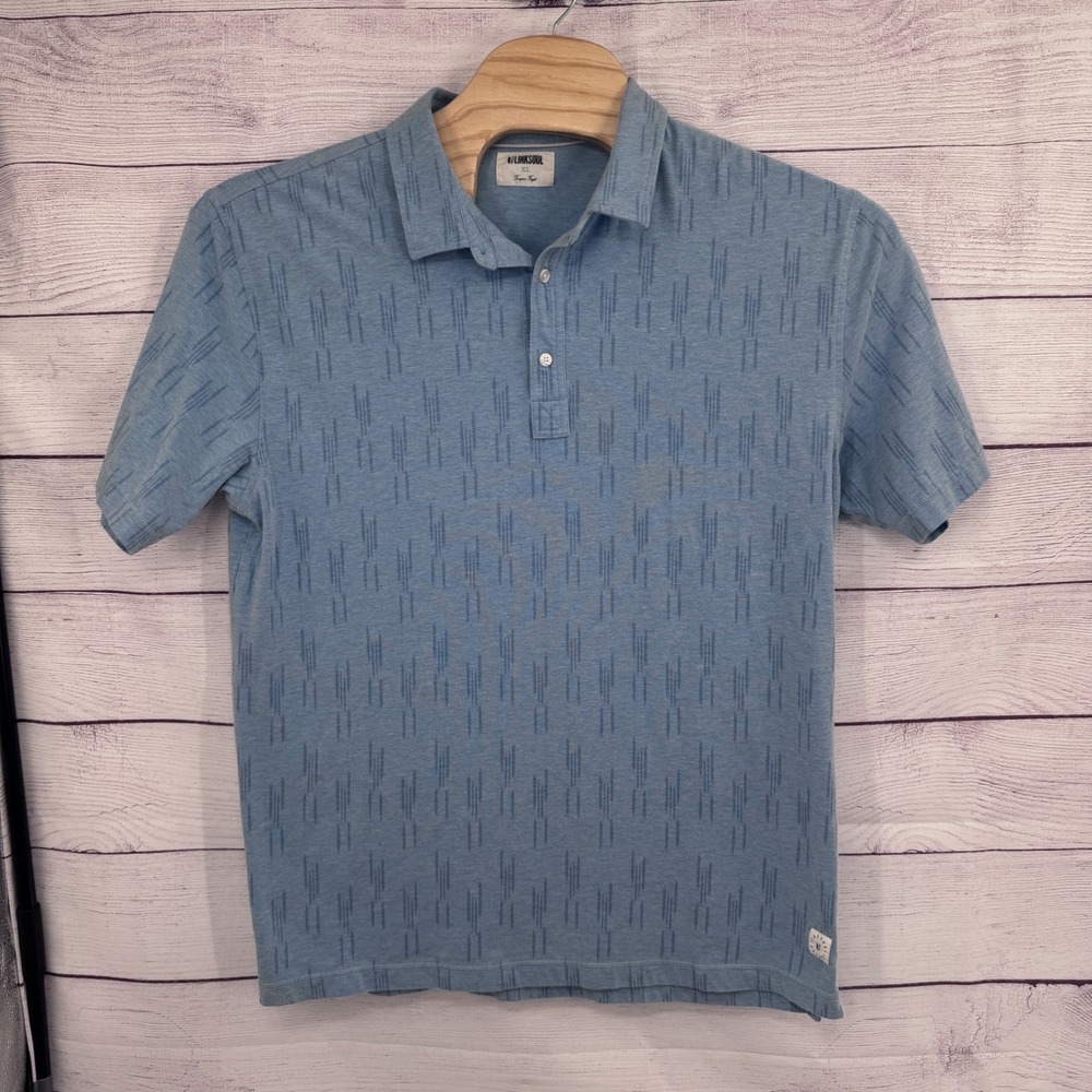Linksoul Tempus Fugit Polo Shirt Abstract Print Golf Casual‎ Blue XL